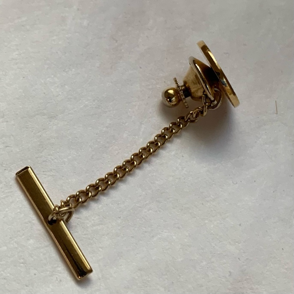 Vintage Masonic 1/20 10K GP  Tie Tack with Safety Chain Excelsior Lodge Pin 3D - Picture 5 of 10